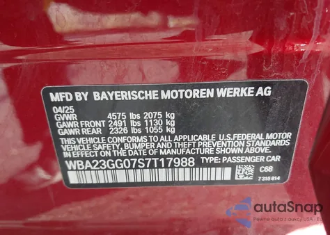 2025 BMW 228 Gran Coupe xDrive from USA, damaged, VIN WBA23GG07S7T17988